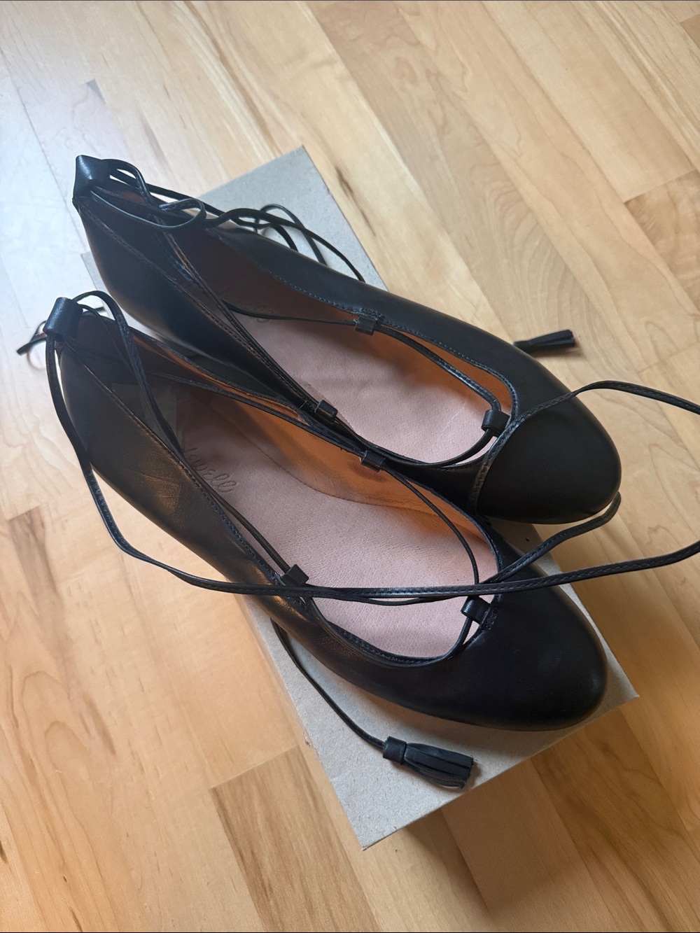 Madewell Black Lace-Up Ballet Flats with Tassel Ties